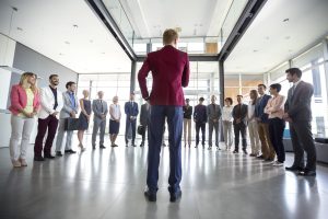 Leader hold meeting with his team